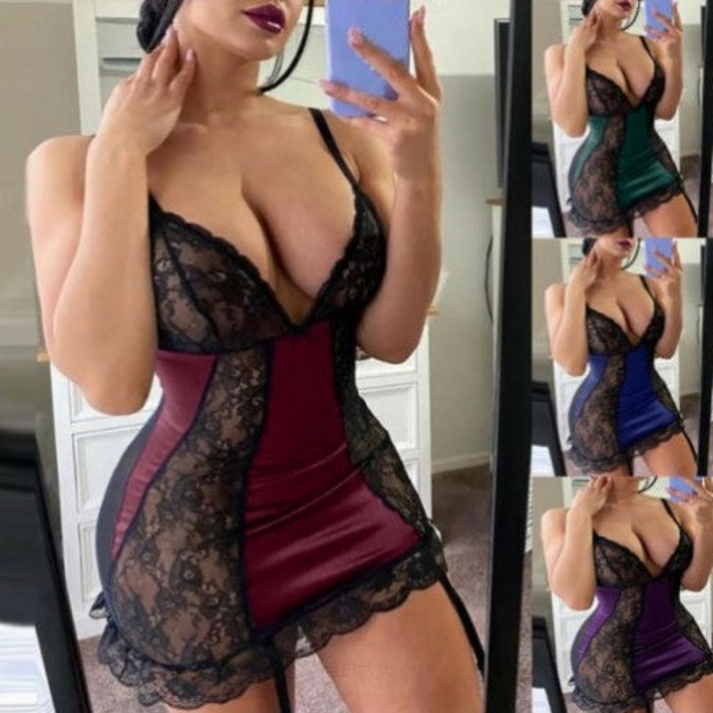Translucent Nightdress With Lace Suspenders On The Back Side